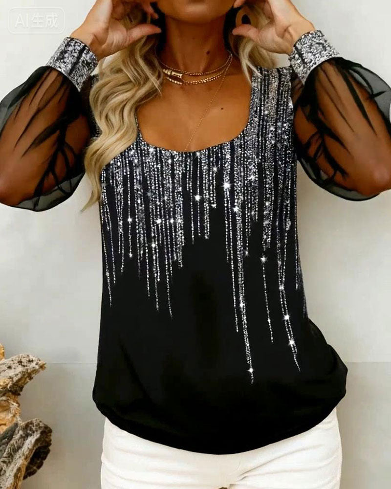 Modig Långärmad Topp Med Lapptäcktsdetaljer