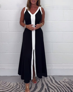 Ärmlös klänning i färgblock