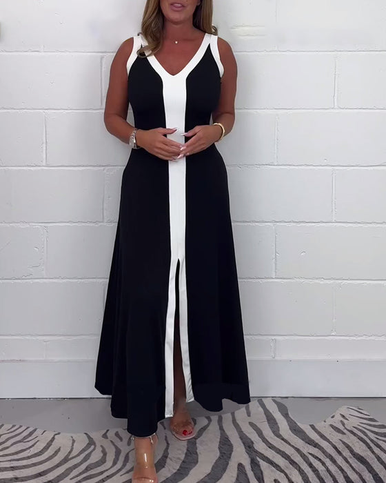 Ärmlös klänning i färgblock