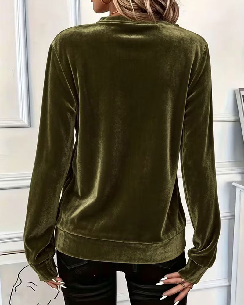 Topp Sammet Halv Dragkedja Elegant