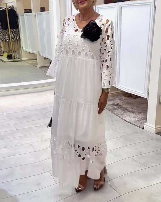 Klänning elegant enfärgad spets hål