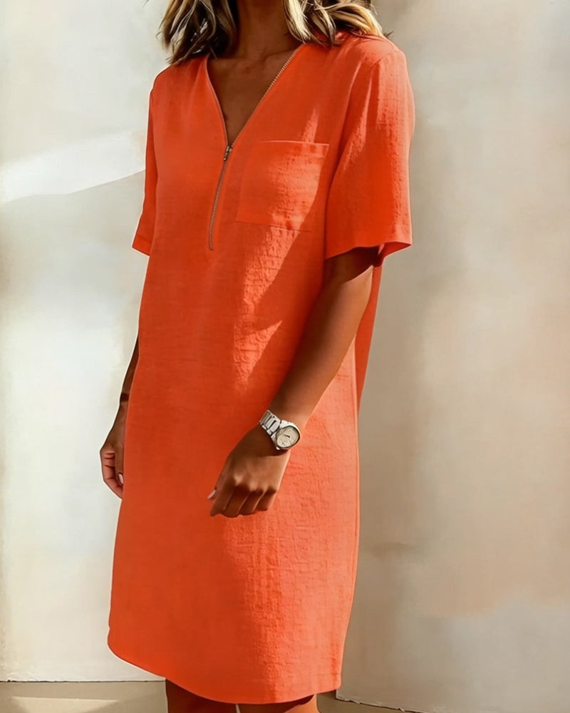 Klänning V-ringning Halv Dragkedja