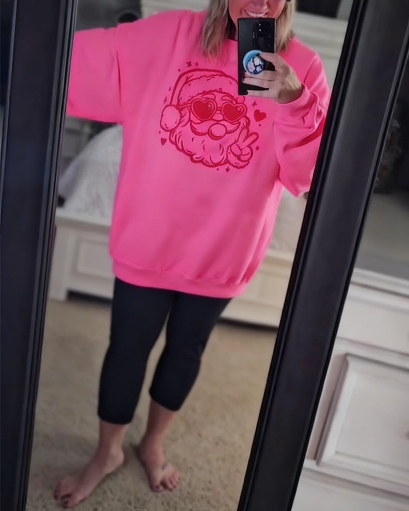 Tröja med jultomtetryck och rund halsringning