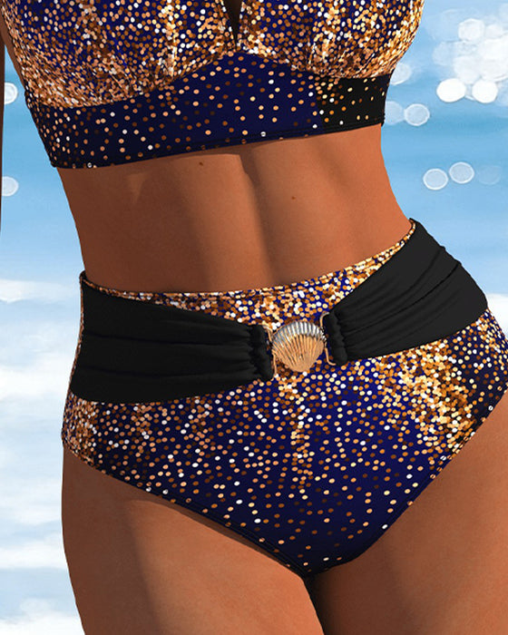 Bikini Halter Guld Skimmer Hög Midja