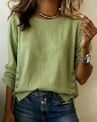 Topp Avslappad Runde Halsringning Knappdesign