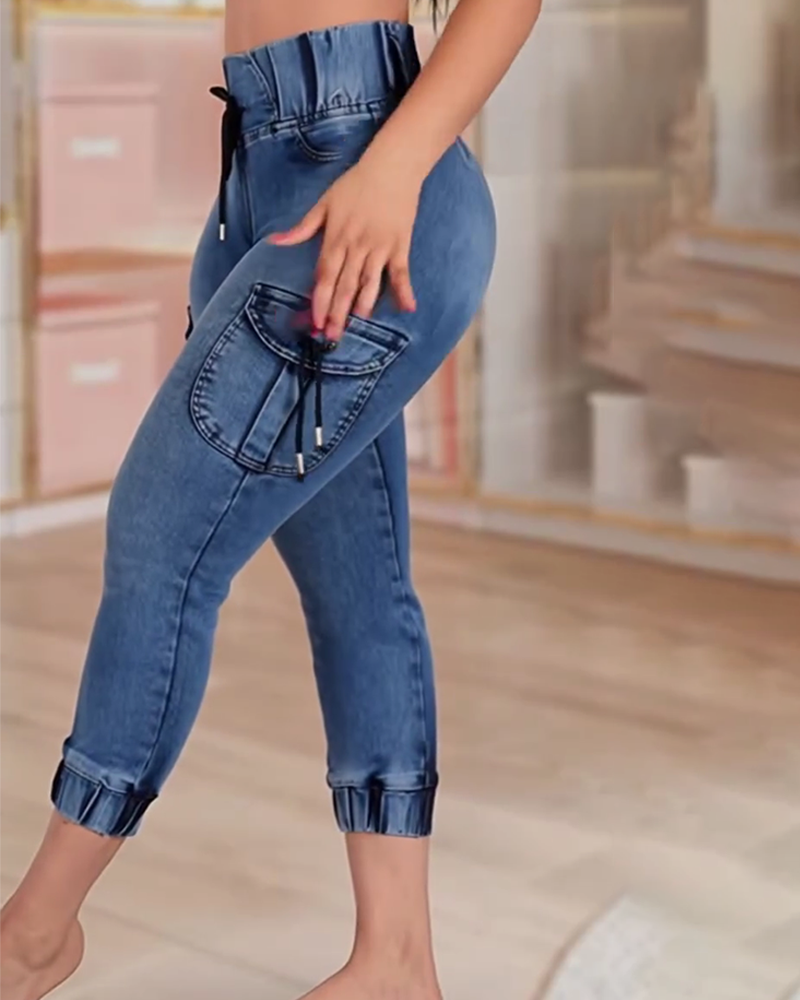 Jeans Dragsko Ficka Capri