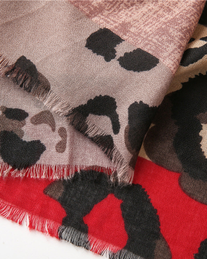Dam Halsduk Leopard Lapptäcke Print Fransar Schal