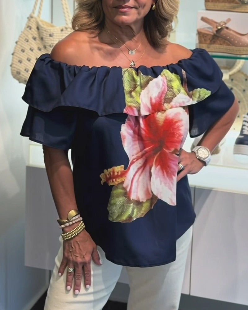 Blus Blommigt Tryck Off Shoulder
