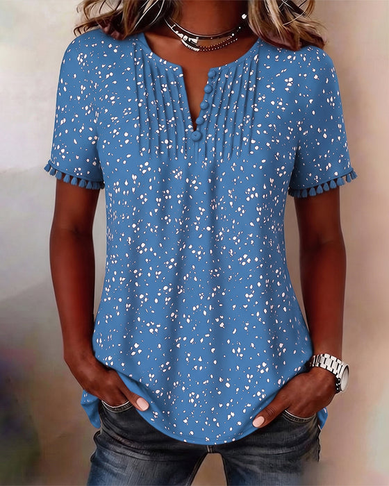 Blus Vit Prick Fringe Kort Ärm