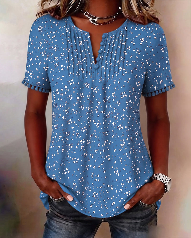 Blus Vit Prick Fringe Kort Ärm