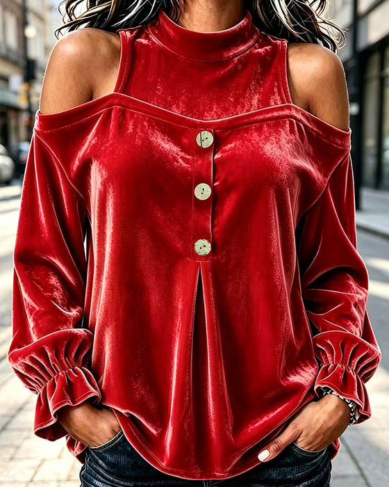 Blus Sammet Bardot Träknapp