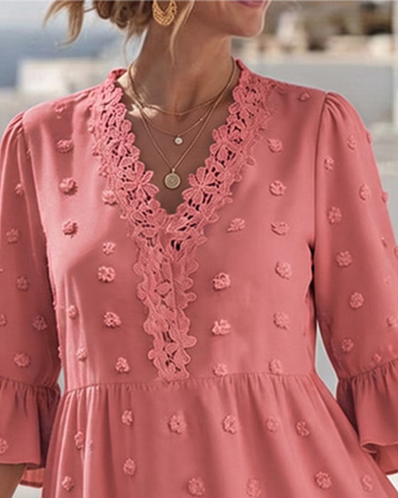 V-Neck Lace Patchwork