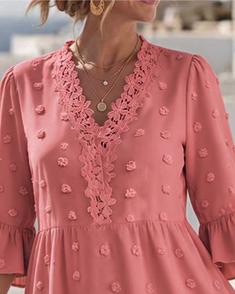 V-Neck Lace Patchwork