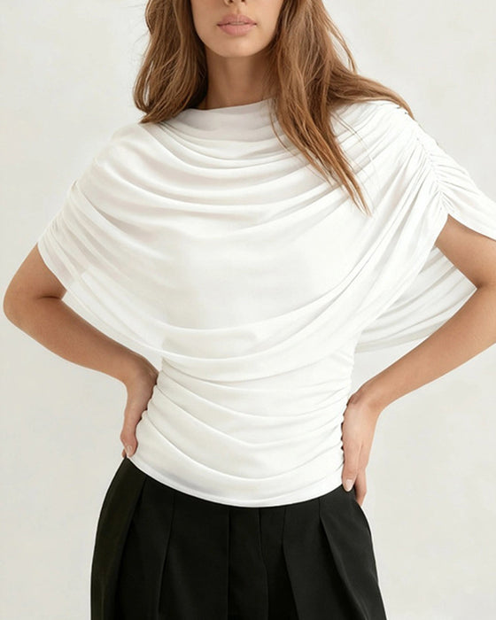 Blouse Mesh Scarf Hals Draped Slim Fit