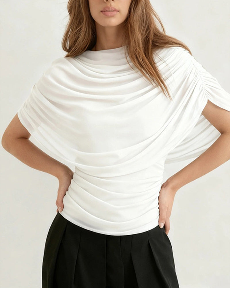 Blouse Mesh Scarf Hals Draped Slim Fit