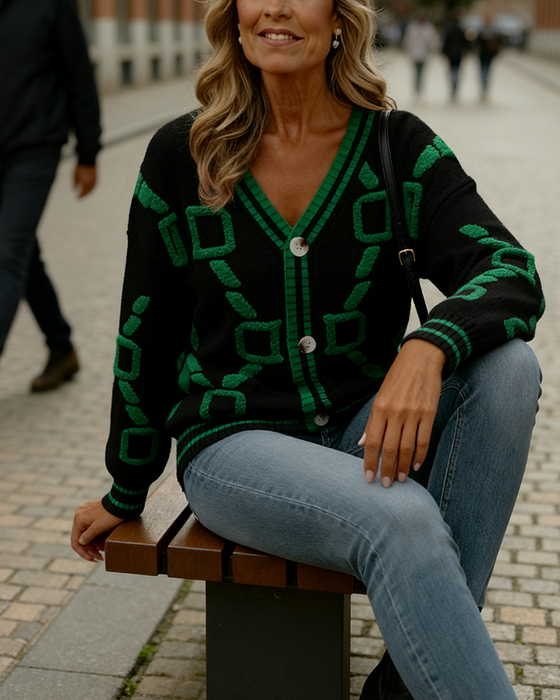 Kofta Fashion Kontrastfärg V-Ringning