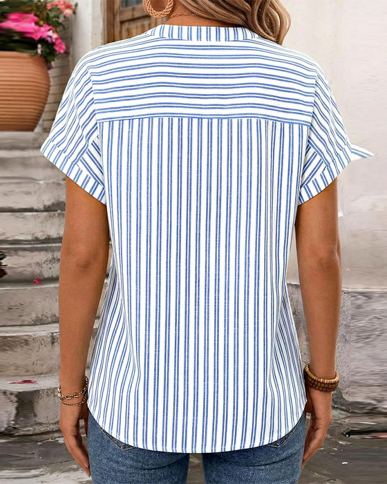 Blus Rand V-Hals Knapp Patchwork