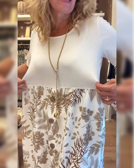 Klänning avslappnad temperament med tryck och rund hals