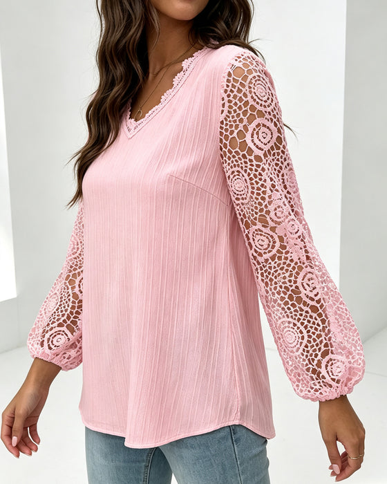 Blus V-Hals Lantern Ärm Casual
