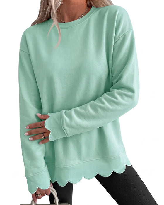 Sweatshirt Scallop Trim Avslappnad