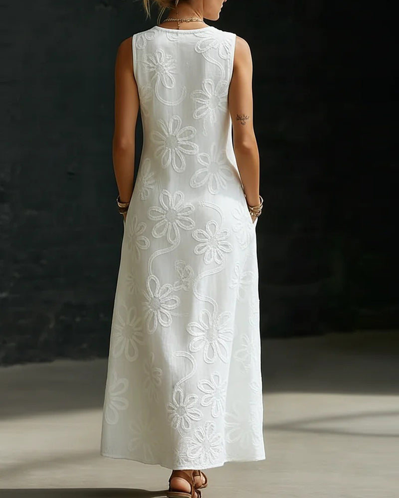 Långklänning V-Ringning Blommönster Diagonal Knapp