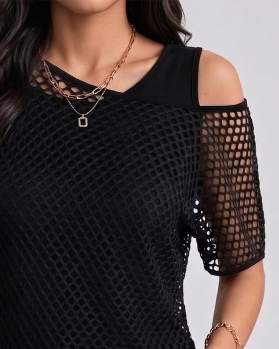 Set Mesh Off-Shoulder Åtsittande Tank