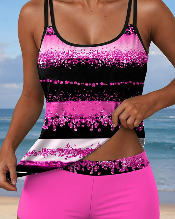 Baddräkt med avslappnad axelband och tvådelad tryck