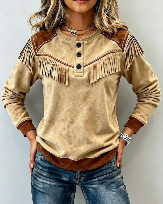 Topp Stilig Fringe Casual Lång Ärm