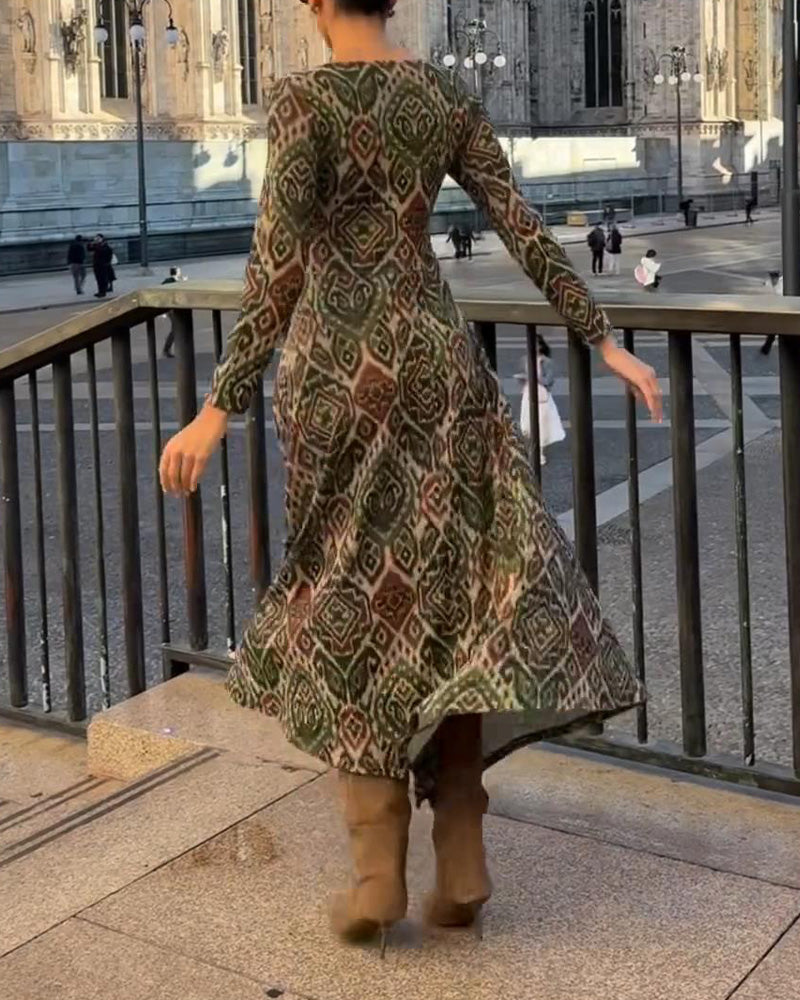 Klänning Moderiktig Retro Tryckt Slits