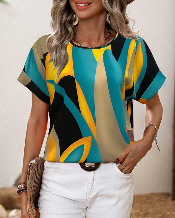 T-Shirt Rund Hals Kontrasttryck