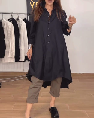 Lapel lös skjorta med oregelbunden knapp