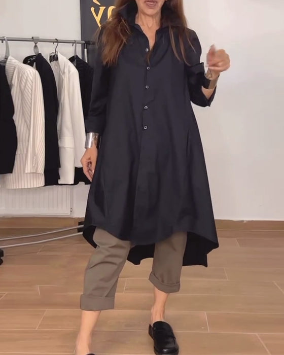 Lapel lös skjorta med oregelbunden knapp