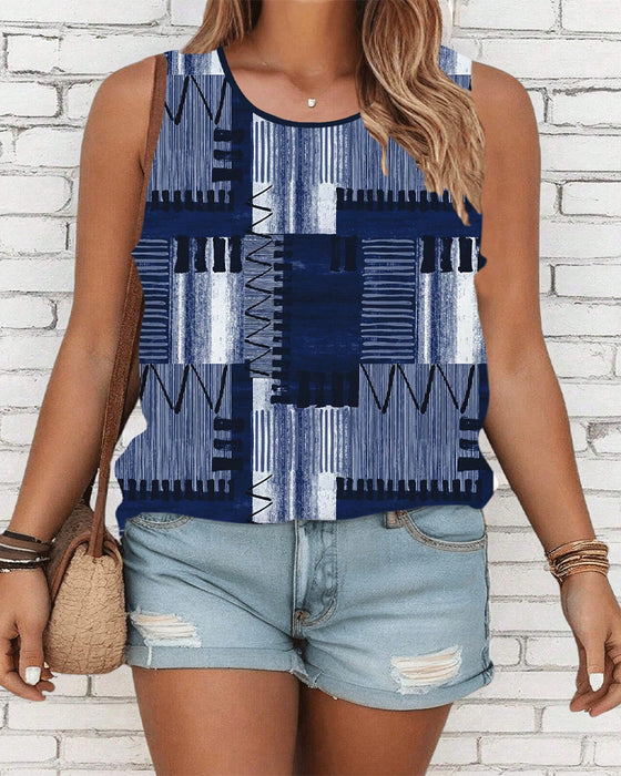 Linne Ärmlöst Vintage Tryck