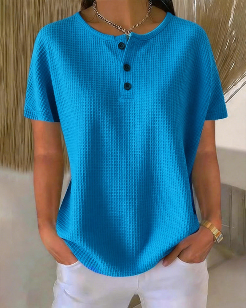 T-shirt Knapp V-ringning Avslappnad