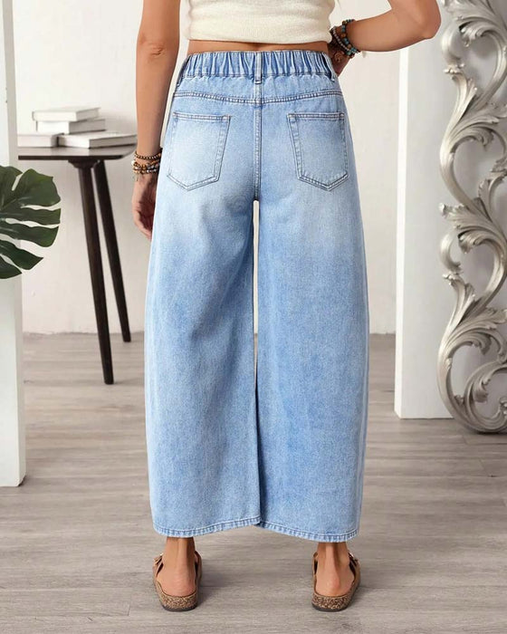 Jeans Denim Elastisk Midja Vida Ben Croppad