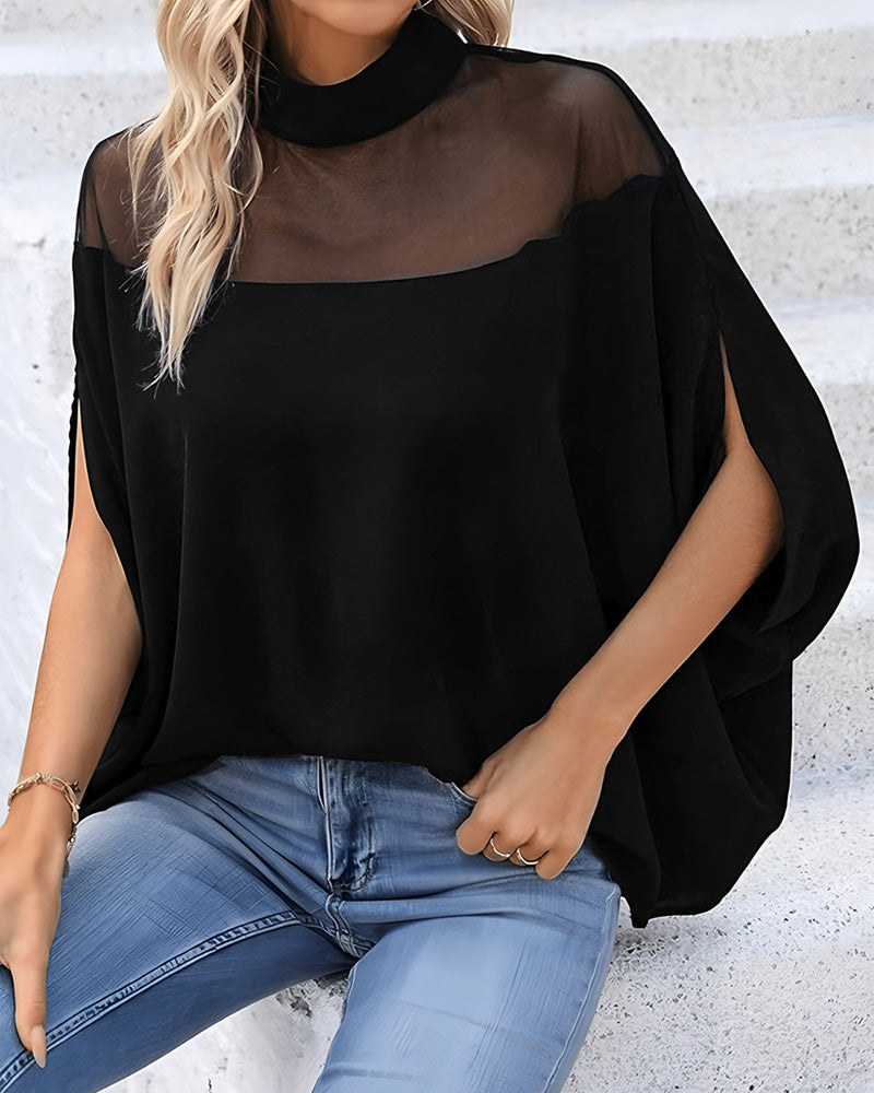 Blus Genomskinlig Cold Shoulder Dolmanärm