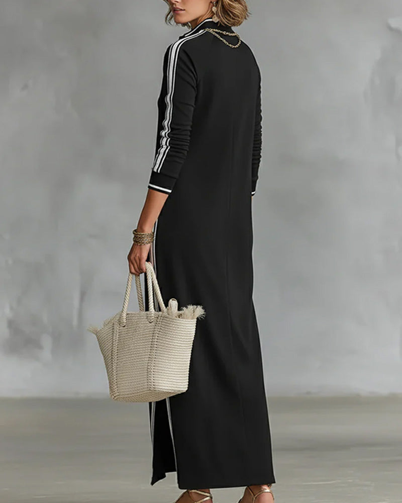 Klänning Kontrast Knapp V-ringning