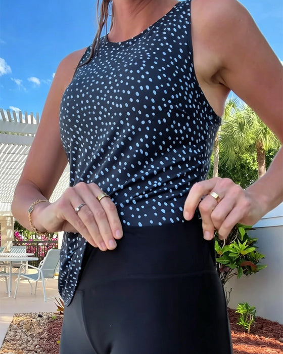 Tankini Rund Hals Ärmlös Prickig