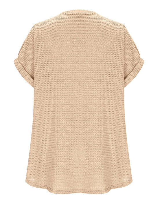 T-Shirt Dam Våffelstickad V-ringning Casual Sommar