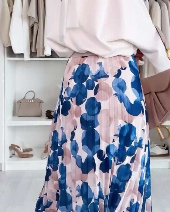 Kjol Plisserad Tryckt Färgblock