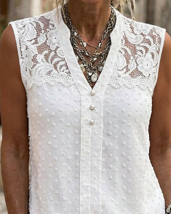 Tank Top Spets Jacquard Ärmlös