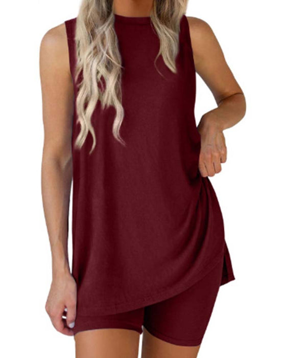 Set Ärmlös Topp Och Shorts Enfärgad