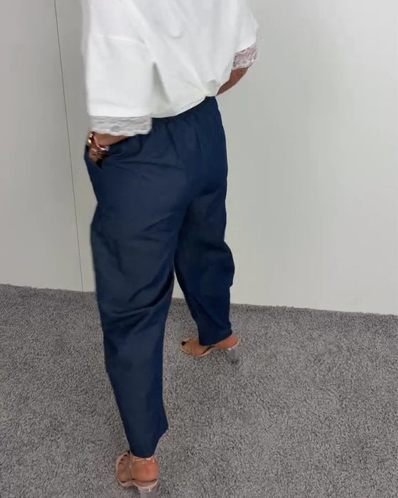Byxor Stiliga Ficka Denim Långa