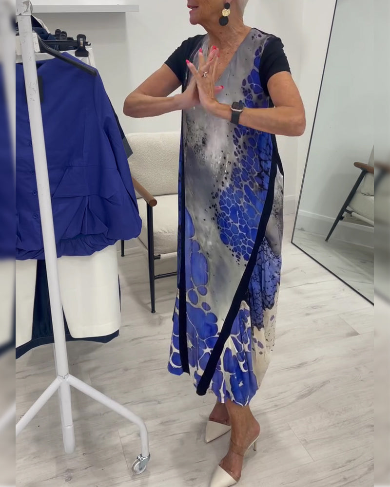 Klänning Bläck Tvätta Tryck Lång