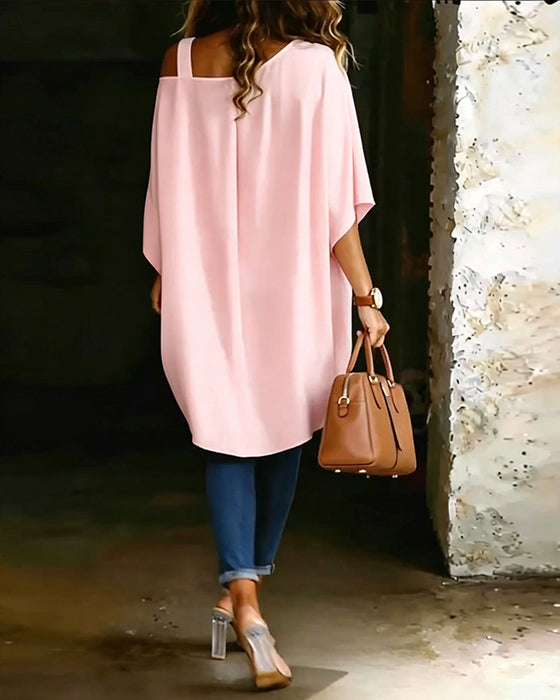 Blus Asymmetrisk Cold Shoulder Enfärgad Avslappnad