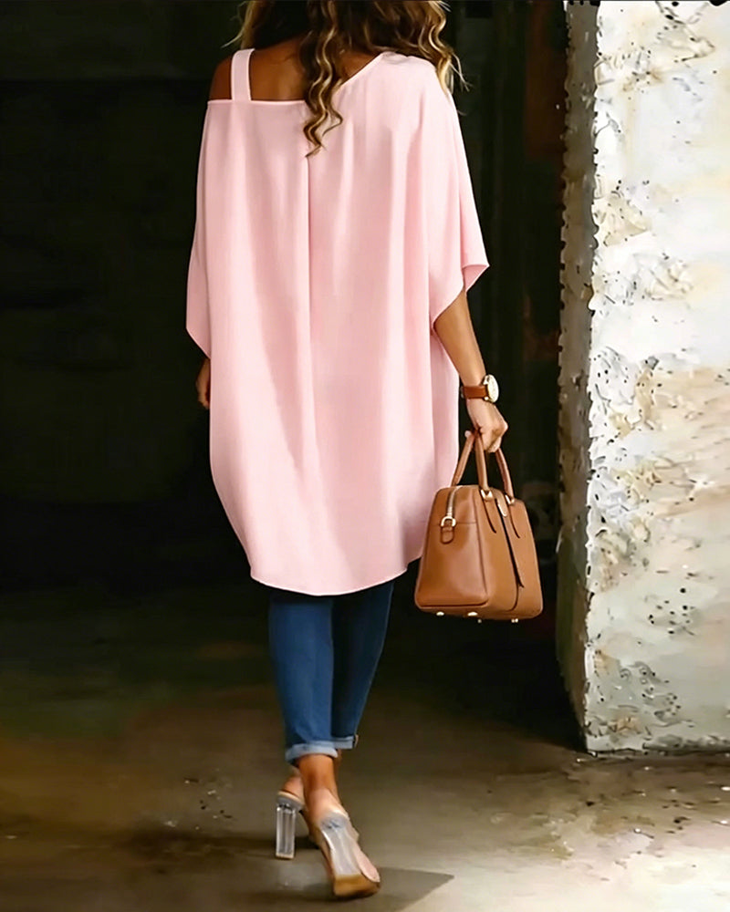 Blus Asymmetrisk Cold Shoulder Enfärgad Avslappnad