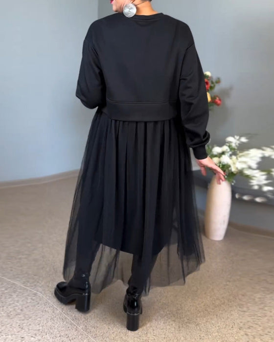 Oregelbundna mesh sömmar enfärgad elegant klänning