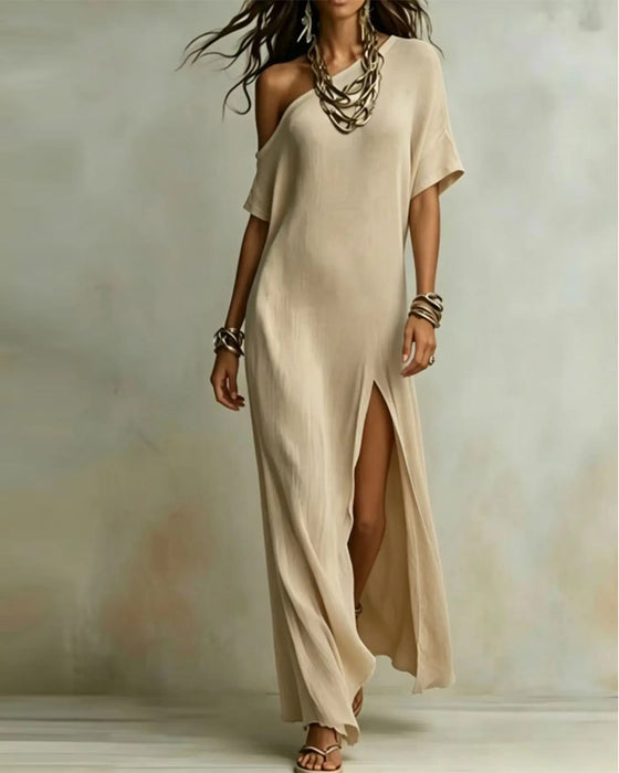 Klädning Off-Shoulder Slits Fladdermus Ärm
