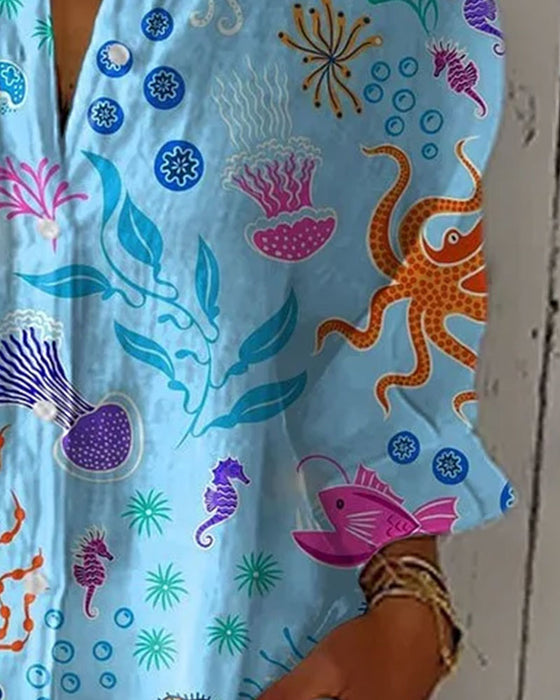 Skjorta Marint Liv Tryck Knapp