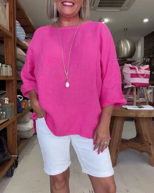 Topp Ren Färg Rundhalsad Bomull Linne